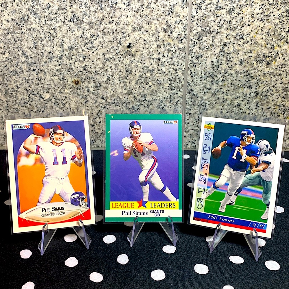 Phil Simms 3 Card Lot NY Giants HOF QB Excellent Condition!!